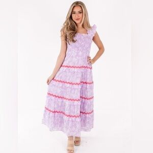 NEW J.MARIE Vivian tiered ric rac dress in lavender size Large